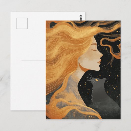 Woman and a Cat ポストカード (正面/裏面)