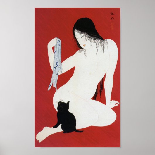 Woman and Black Kitten, Takahashi Shotei ポスター (正面)