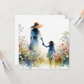 Woman and Child with Flowers Floral Mother's Day カード (正面/裏面インサイチュ)