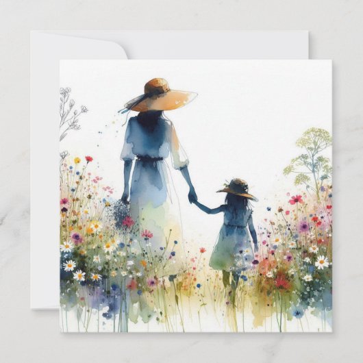 Woman and Child with Flowers Floral Mother's Day カード (正面)