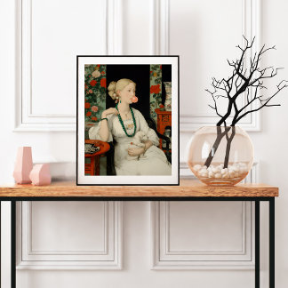 Woman and Dog Pink Bubble Gum Bubble Colorful ポスター