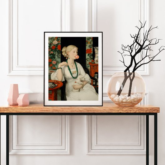 Woman and Dog Pink Bubble Gum Bubble Colorful ポスター