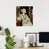 Woman and Dog Pink Bubble Gum Bubble Colorful ポスター (ホームオフィス)