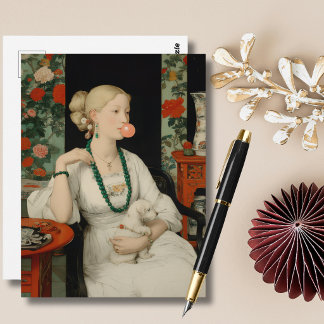 Woman and Dog Pink Bubble Gum Bubble Colorful ポストカード