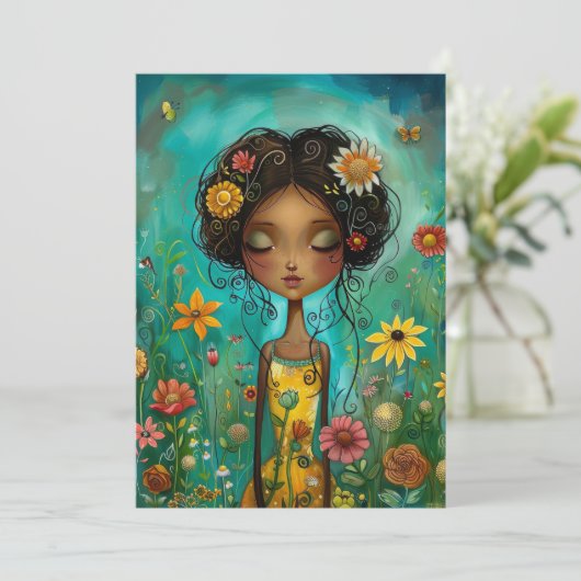 Woman and Flowers Illustration Style Hello Flat カード (スタンド正面)