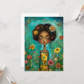 Woman and Flowers Illustration Style Hello Flat カード (正面/裏面インサイチュ)