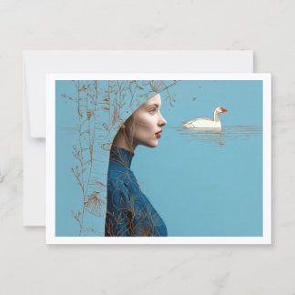 Woman and snow goose, minimalist line art ポストカード