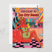 Woman at the Sin City Diner Comic Book Style ポストカード (正面/裏面)