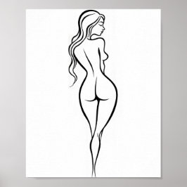 Woman Back View Minimalist Line Art Sketch ポスター