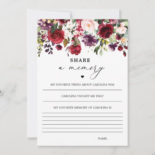 Woman Burgundyフローラ共有メモリーカード サンキューカード (正面)