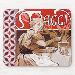 Woman Cooking, Alphonse Mucha マウスパッド