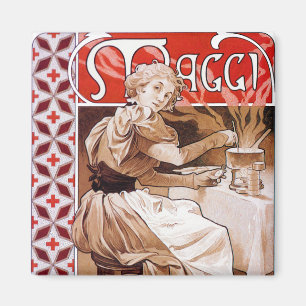 Woman Cooking, Alphonse Mucha マグネット