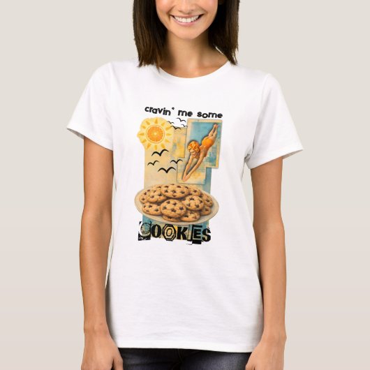 Woman diving into cookies collage baking sweets tシャツ (正面)