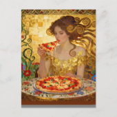 Woman Eating Pizza Faux Klimt Art ポストカード (正面)