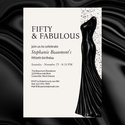 Woman Elegant Fabulous Black Dress 50th Birthday 招待状