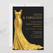 Woman Elegant Fabulous Golden Dress 50th Birthday 招待状 (正面)