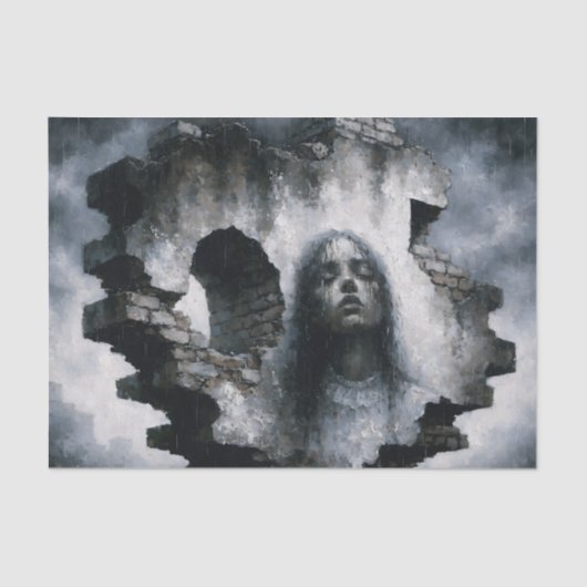 Woman Emerging from Brick Wall Decoupage 薄葉紙 (正面)