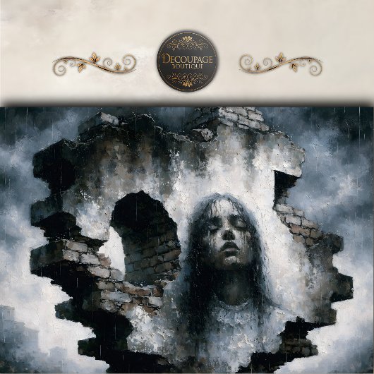 Woman Emerging from Brick Wall Decoupage 薄葉紙