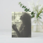 Woman Enjoys Steaming Tea ポストカード (スタンド正面)