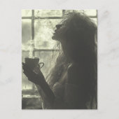 Woman Enjoys Steaming Tea ポストカード (正面)