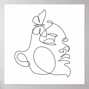 Woman Face Line Art ポスター