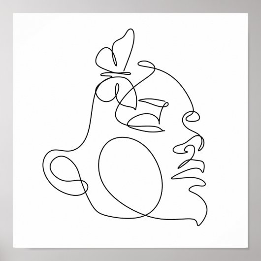 Woman Face Line Art ポスター (正面)