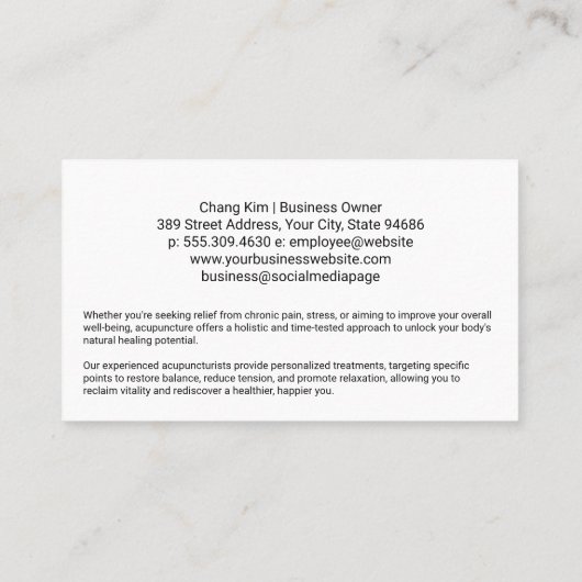 Woman Getting Acupuncture | Eastern Healing 名刺 (裏面)