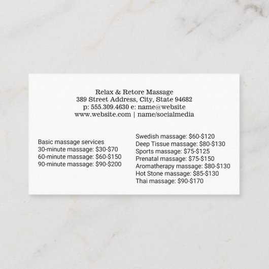 Woman Getting Thai Massage at Spa 名刺 (裏面)