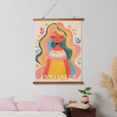 Woman Girl Boho Floral Illustration First Name 吊り下げ型タペストリー (寝室)