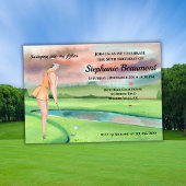 Woman Golf Player Swinging Fifties 50th Birthday 招待状