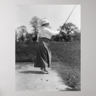 Woman Golfing Vintage Fashion, 1910s ポスター