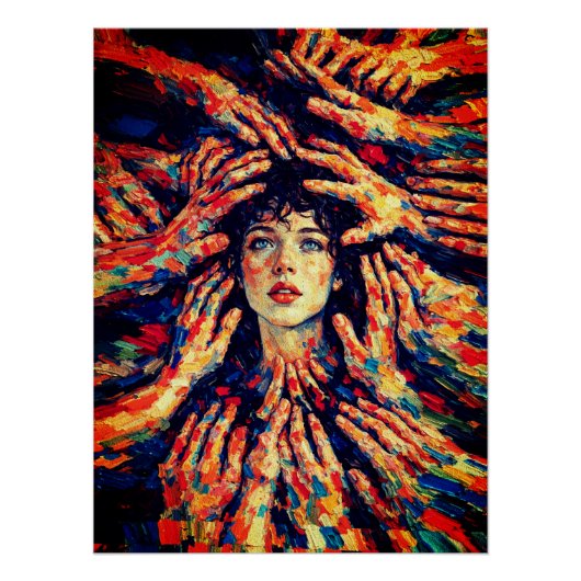 Woman Hands Covering Face Intense Emotional ポスター (正面)