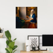 Woman Holding a Balance by Johannes Vermeer ポスター (ホームオフィス)