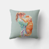 Woman Holding Fluffy Orange Maine Coon Cat クッション (裏面)