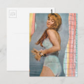 Woman in 1957 on the beach mixed media collage ポストカード (正面/裏面)
