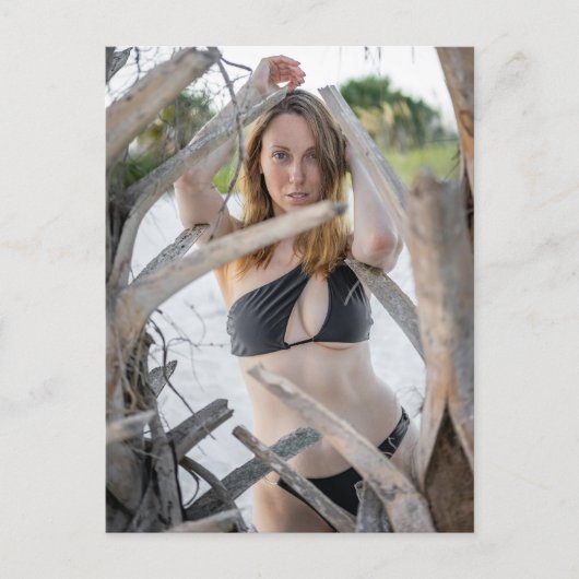 Woman In A Black Bikini By Beach シーズンポストカード (正面)