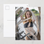 Woman In A Black Bikini By Beach シーズンポストカード (正面/裏面)