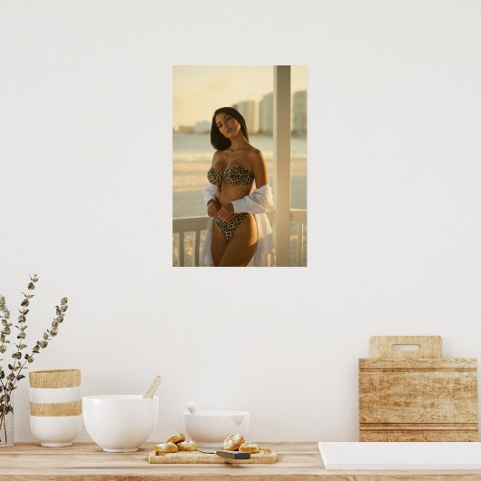Woman In A Leopard Print Bikini ポスター (キッチン)