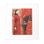 Woman in a red flowered dress & black horse ノートパッド (正面)