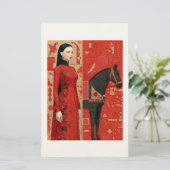 Woman in a red flowered dress & black horse 便箋 (スタンド正面)