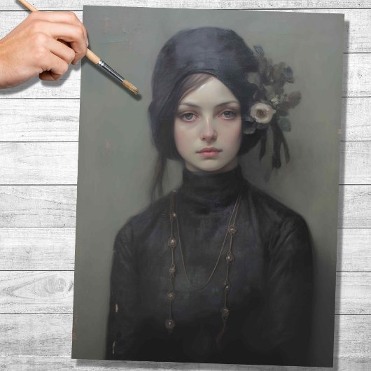 Woman in Black 1 Decopage紙 薄葉紙