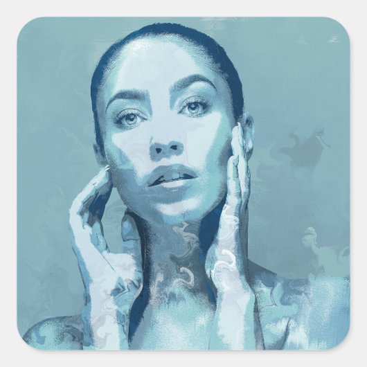"Woman in Blue" スクエアシール (正面)
