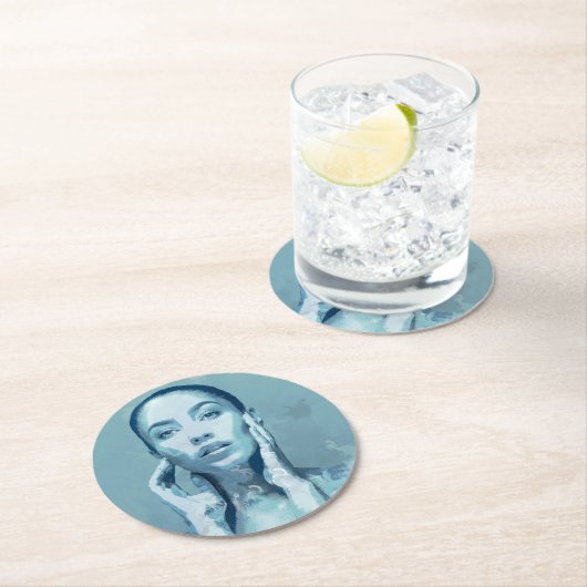 "Woman in Blue" Premium Canvas  ラウンドペーパーコースター (インサイチュ)