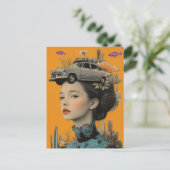 Woman in Desert with fish and car Surreal collage ポストカード (スタンド正面)