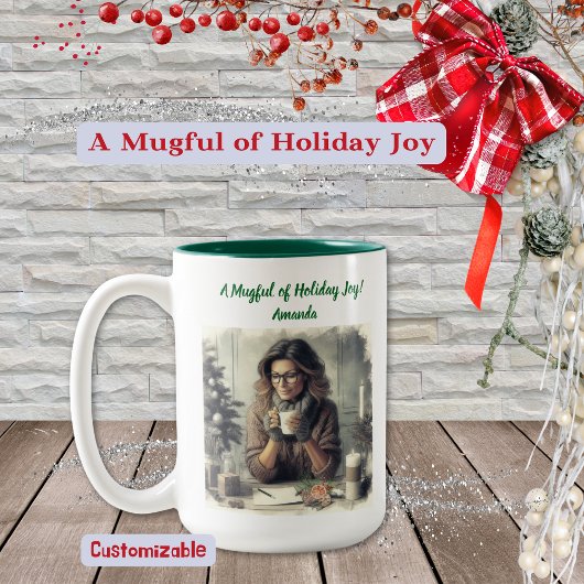 Woman in Earth Tones，休暇を楽しむ ツートーンマグカップ