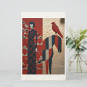 Woman in flowered dress, checkered horse & redbird 便箋 (スタンド正面)