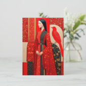 Woman in flowered red floral dress & a red bird (スタンド正面)