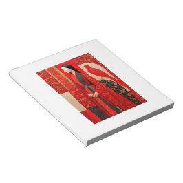 Woman in flowered red floral dress & a red bird ノートパッド