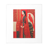 Woman in flowered red floral dress & a red bird ノートパッド (正面)