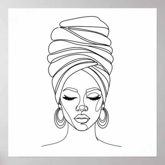 Woman in headwrap, line drawing ポスター (正面)